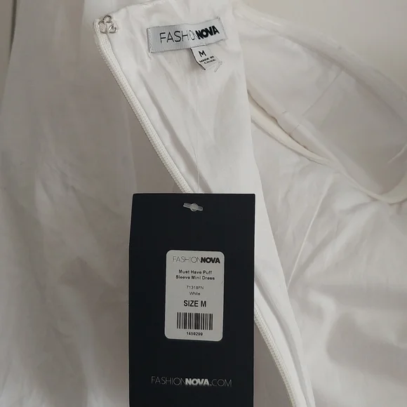 Fashion Nova Must Have Puff Sleeve Mini Dress Size Medium White NWT - Picture 13 of 16